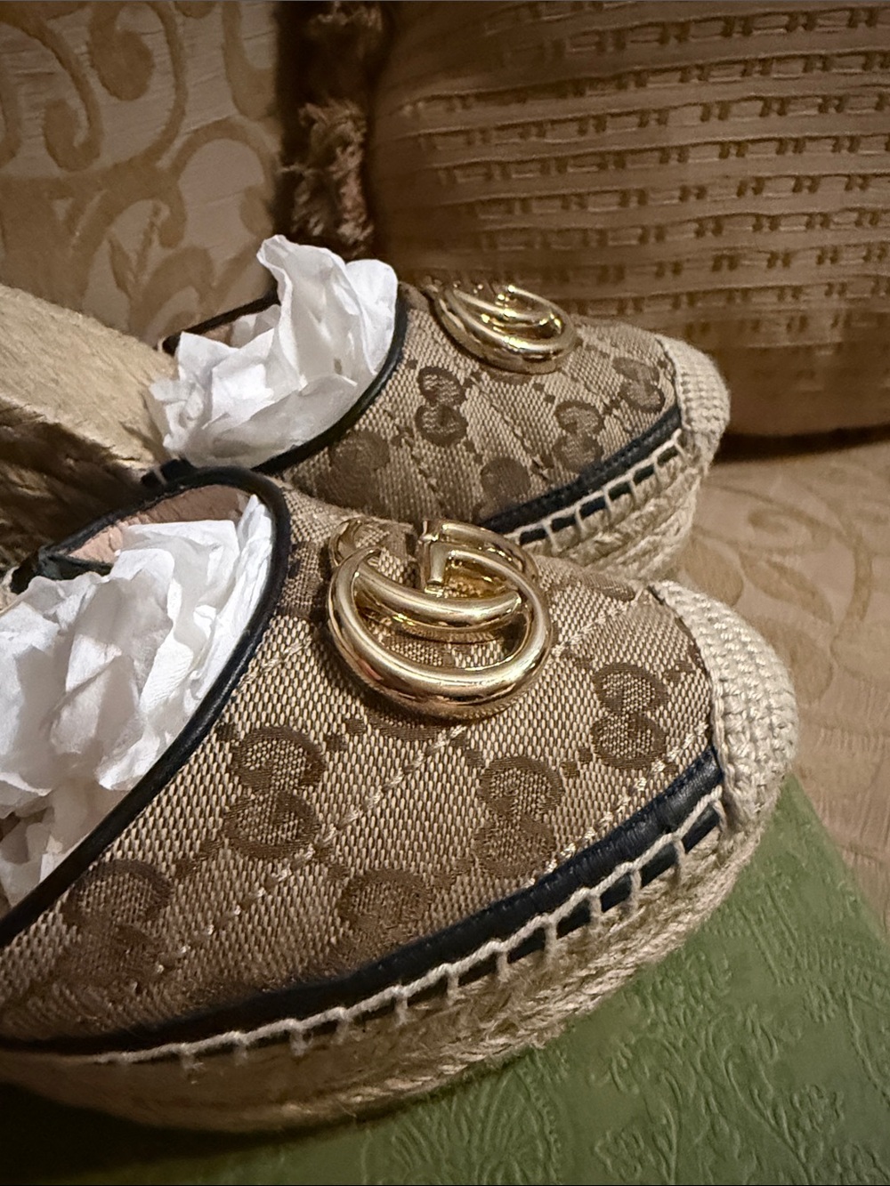 Gucci Pilar GG Ankle Tie Espadrille Platform Wedges preowned with COA size 39 - Picture 17 of 17